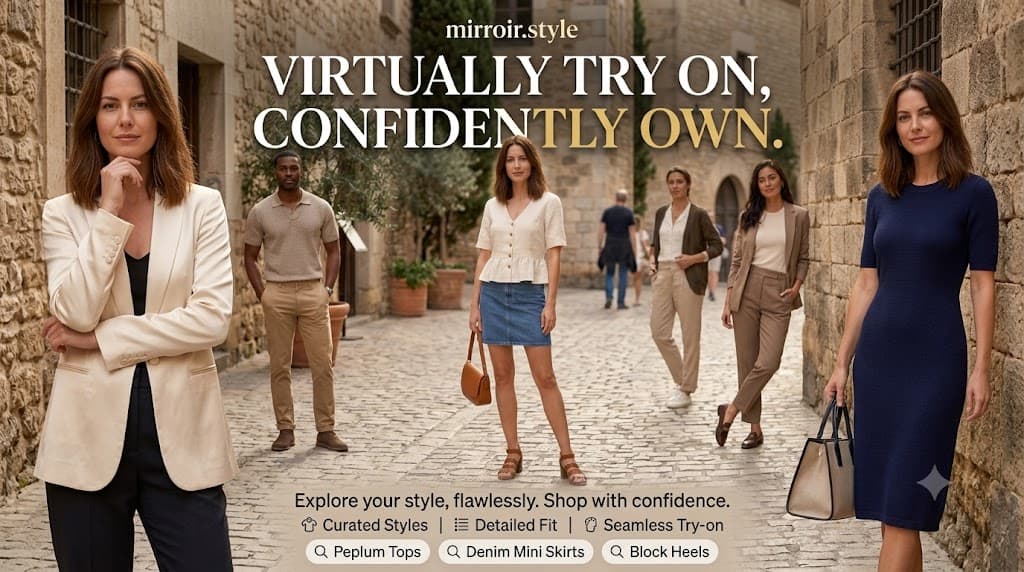 Mirroir virtual try-on — see outfits styled on your own photo before buying